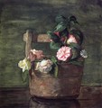 Camellias And Roses In Japanese Vase Of Earthenware With Crackle - John La Farge