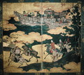 Tartar Envoys Arriving in Ships Their Advance Party Ashore Momoyama Period - Eitoku Kano
