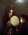 Two Boys by Candlelight Blowing a Bladder - Josepf Wright Of Derby