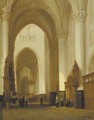 A church interior with worshippers - Jan-Baptiste Tetar van Elven