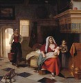 A mother and baby in an interior with a young girl and a maid - Pieter De Hooch