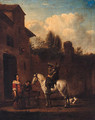 A Horseman taking refreshment in a Courtyard - (after) Philips Wouwerman