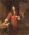 Portrait of a Gentleman, small three-quarter length, in a red robe, beside a draped table - Thomas van der Wilt