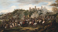 A cavalry charge beneath a hilltop fortified town - (after) Francesco Simonini