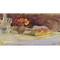 Bouquet De Capucines, Carafe Et Pain Sur Une Table - Edouard (Jean-Edouard) Vuillard