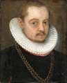 Portraits of a Gentleman small bust length, in black dress with white ruffs and gold chains - German School