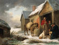 A traveller taking refreshment outside a cottage in winter - George Morland