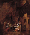 Country folk seated at tables outside inns - Jan Baptist Lambrechts