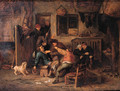 Boors fighting over a game of cards in a barn - Adriaen Jansz. Van Ostade