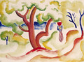 Frau mit Korb unter Baumen - August Macke