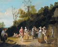 Village Scene With A Company Of Figures Dancing And Merrymkaing Outside A Tavern - Pieter Angillis