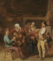 A Barn Interior With Smoking And Drinking Peasants Beside A Fireplace - Pieter Jansz. Quast