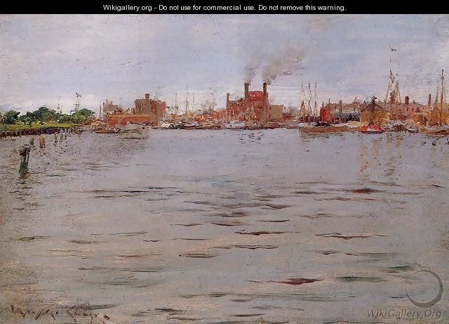 Harbor Scene Brooklyn Docks - William Merritt Chase