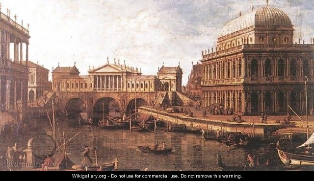 Capriccio- a Palladian Design for the Rialto Bridge, with Buildings at Vicenza 1740s - (Giovanni Antonio Canal) Canaletto