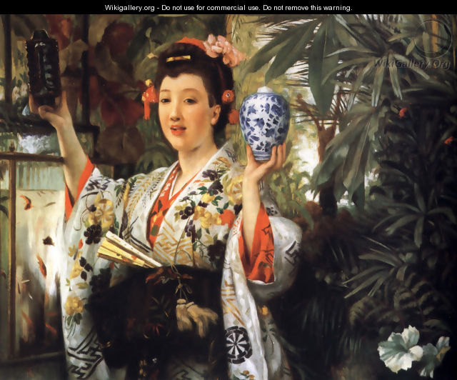 Young Lady Holding Japanese Objects - James Jacques Joseph Tissot
