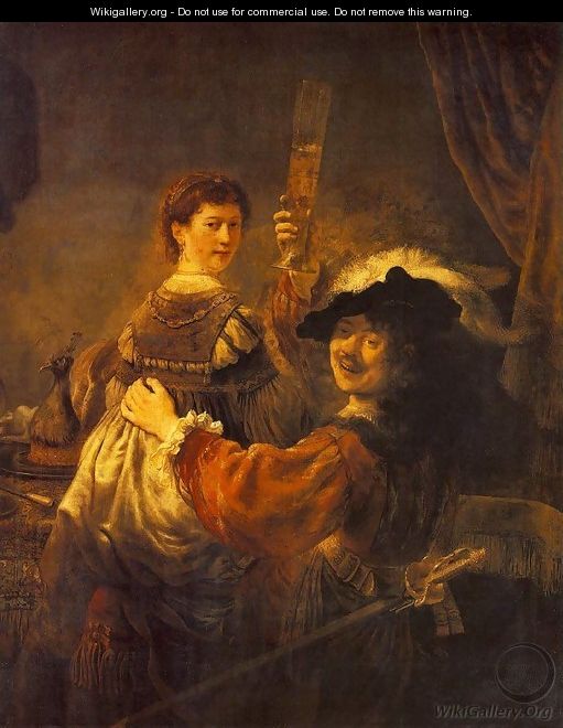 Rembrandt and Saskia in the Scene of the Prodigal Son in the Tavern c. 1635 - Rembrandt Van Rijn
