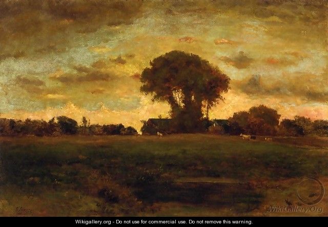 Sunset On A Meadow - George Inness