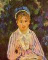 Young Woman In A Blue And Pink Striped Shirt - Pierre Auguste Renoir