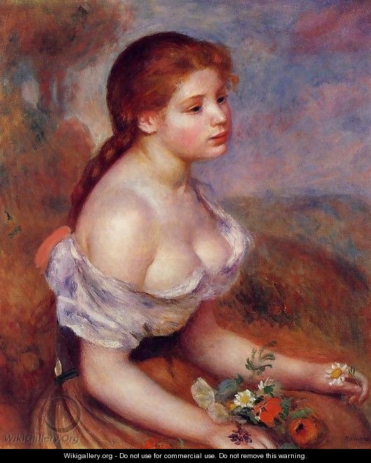 Young Girl With Daisies - Pierre Auguste Renoir