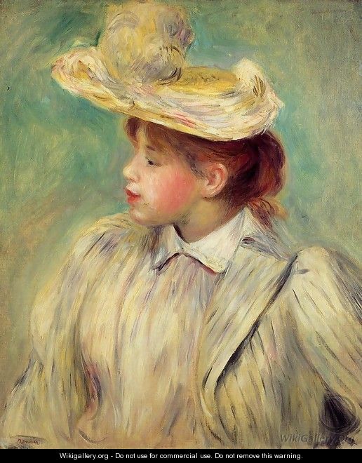 Young Woman In A Straw Hat - Pierre Auguste Renoir