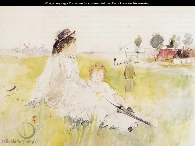 Girl And Child On The Grass - Berthe Morisot