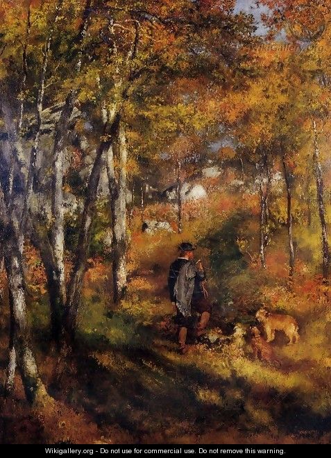 The Painter Jules Le Coeur Walking His Dogs In The Forest Of Fontainebleau - Pierre Auguste Renoir