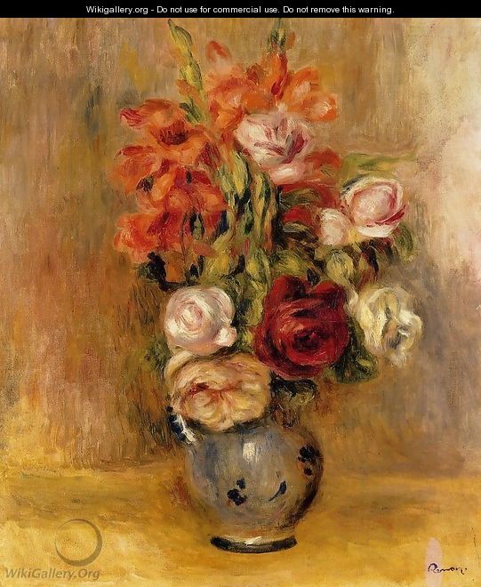 Vase Of Gladiolas And Roses - Pierre Auguste Renoir