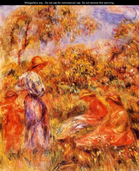 Three Women And Child In A Landscape - Pierre Auguste Renoir