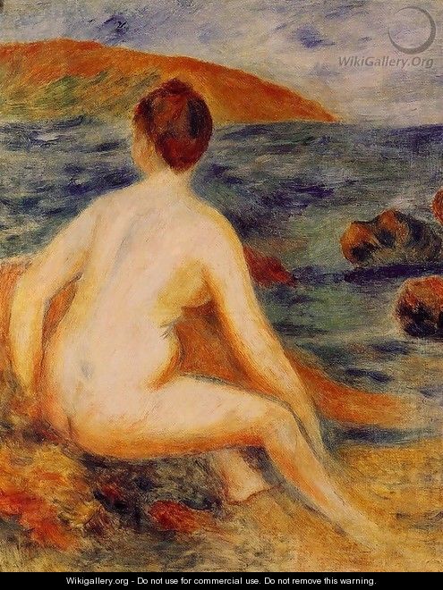 Nude Bather Seated By The Sea - Pierre Auguste Renoir