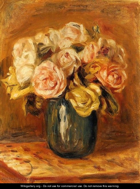 Roses In A Blue Vase2 - Pierre Auguste Renoir