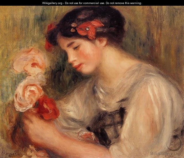 Portrait Of Gabrielle Aka Young Girl With Flowers - Pierre Auguste Renoir