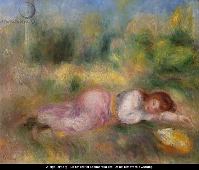 Girl Streched Out On The Grass - Pierre Auguste Renoir