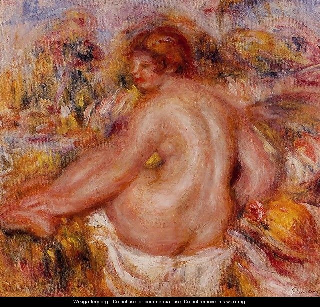 After Bathing Seated Female Nude - Pierre Auguste Renoir