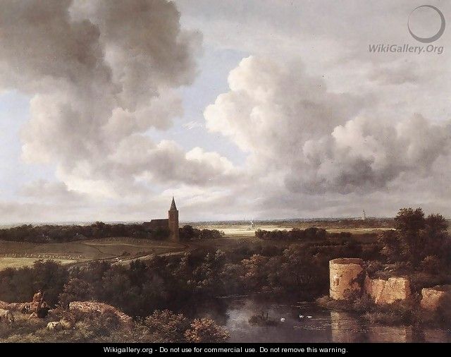 An Extensive Landscape with a Ruined Castle and a Village Church 1665-72 - Jacob Van Ruisdael
