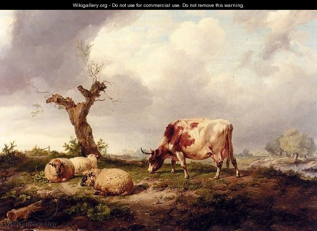 A Cow With Sheep In A Landscape - Thomas Sidney Cooper