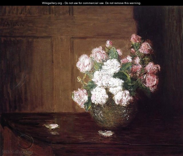 Roses In A Silver Bowl On A Mahogany Table - Julian Alden Weir