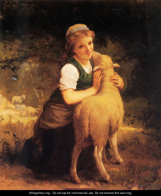 Young Girl With Lamb - Emile Munier