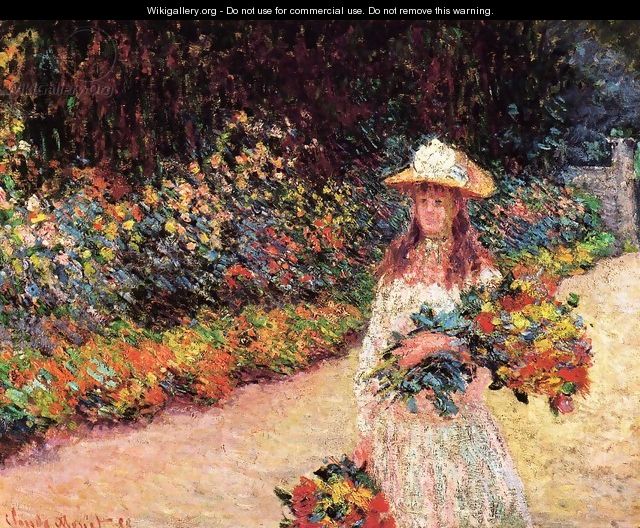 Young Girl In The Garden At Giverny - Claude Oscar Monet