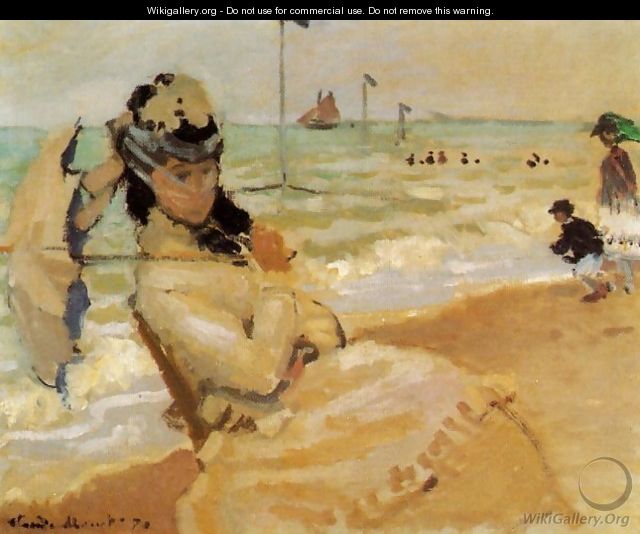 Camille On The Beach At Trouville - Claude Oscar Monet