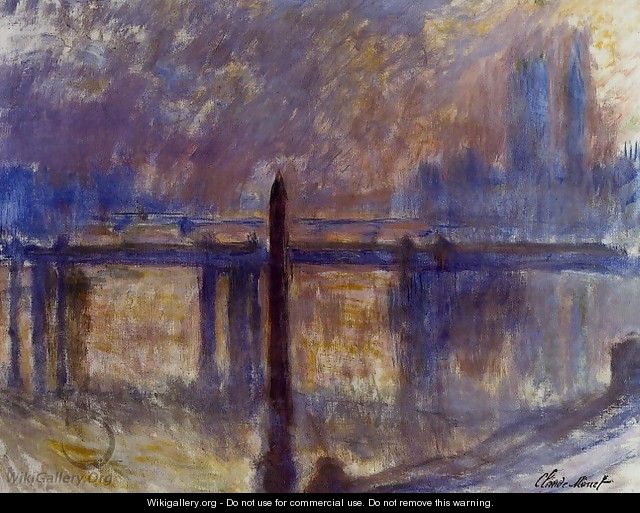 Cleopatras Needle And Charing Cross Bridge - Claude Oscar Monet
