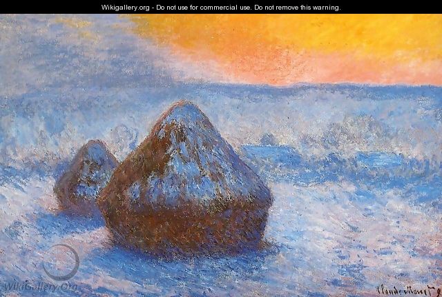 Grainstacks At Sunset Snow Effect - Claude Oscar Monet