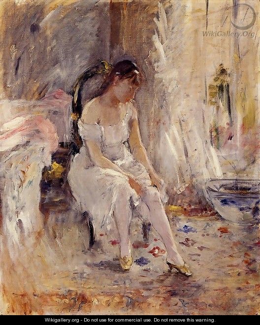 Woman Getting Dressed Aka Young Woman Fastening Her Stockings - Berthe Morisot