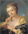 Young Woman With A Bouquet Of Roses - François Boucher