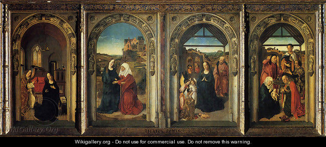 Polyptych Showing The Annunciation The Visitation The Adoration Of The Angels And The Adoration Of The Kings - Dieric the Elder Bouts