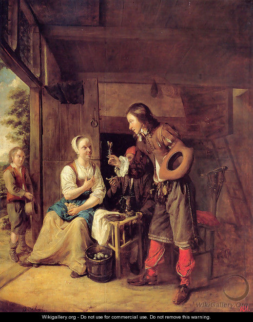 A Man Offering A Glass Of Wine To A Woman - Pieter De Hooch