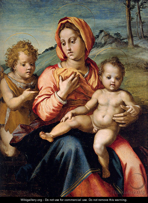Madonna And Child With The Infant Saint John In A Landscape - Andrea Del Sarto