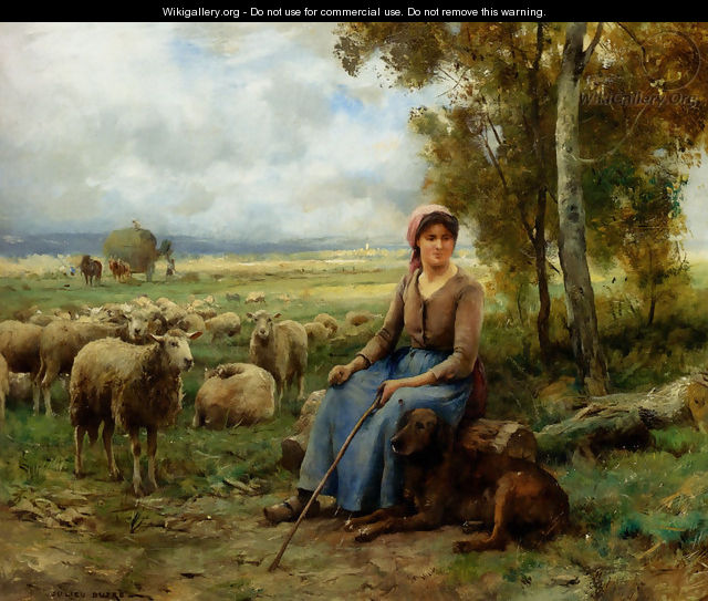 Shepherdess Watching Over Her Flock - Julien Dupre