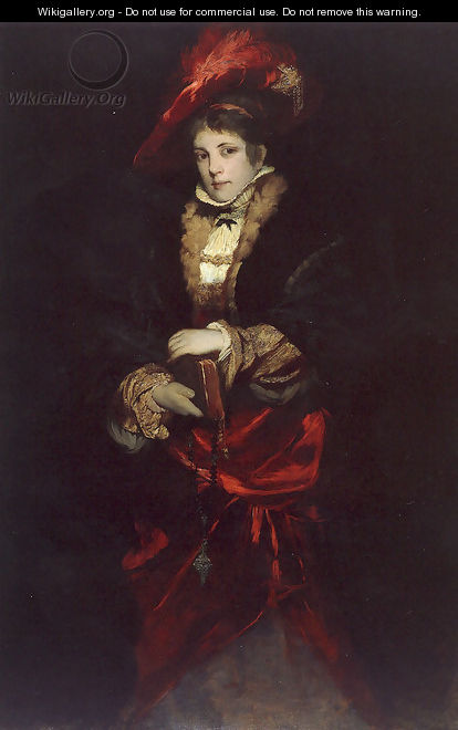 Portrait Of A Lady With Red Plumed Hat - Hans Makart