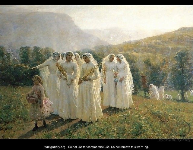 Young Women Going To A Procession - Jules (Adolphe Aime Louis) Breton