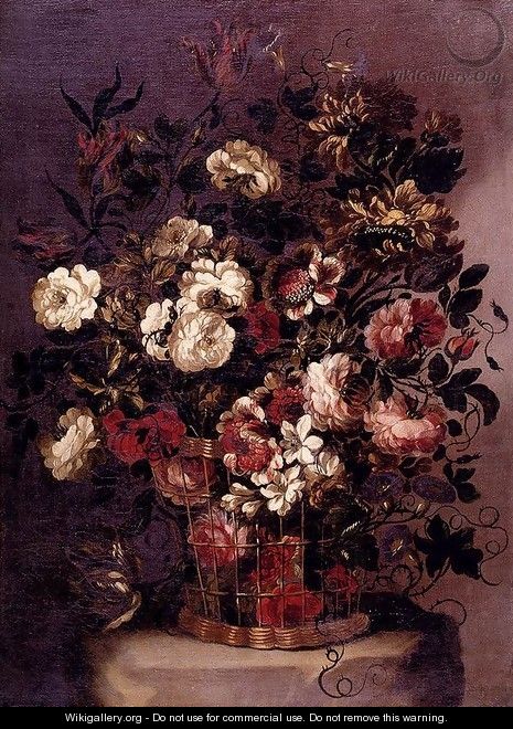 Still-Life of Flowers in a Woven Basket 3 - Gabriel De La Corte